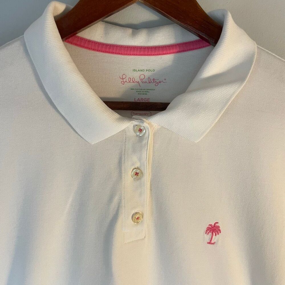 Lilly Pulitzer Polo Island Po with TransDRY. White Pink. L - Picture 4 of 10